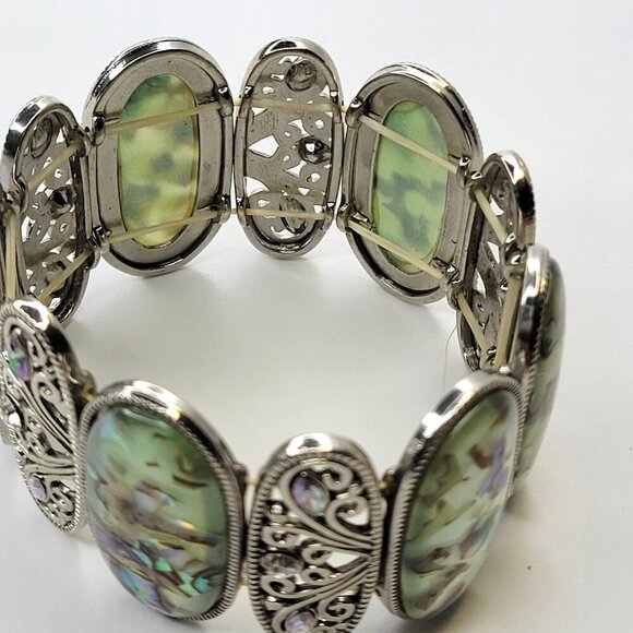 Green Aqua hued Iridiscent Stretch Fashion Bracelet Casual Wrap Bracelet - Picture 4 of 6